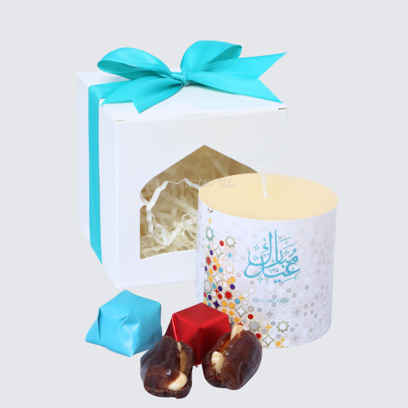 EID DESIGNED CANDLE WITH CHOCOLATE & DATES SOFT BOX