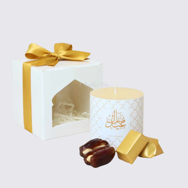 EID CANDLE WITH CHOCOLATE & DATES DESIGNED SOFT BOX