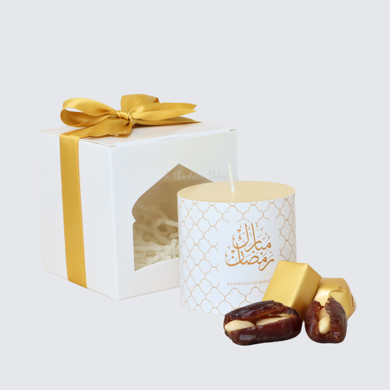RAMADAN KAREEM CANDLE WITH CHOCOLATE & DATES DESIGNED SOFT BOX