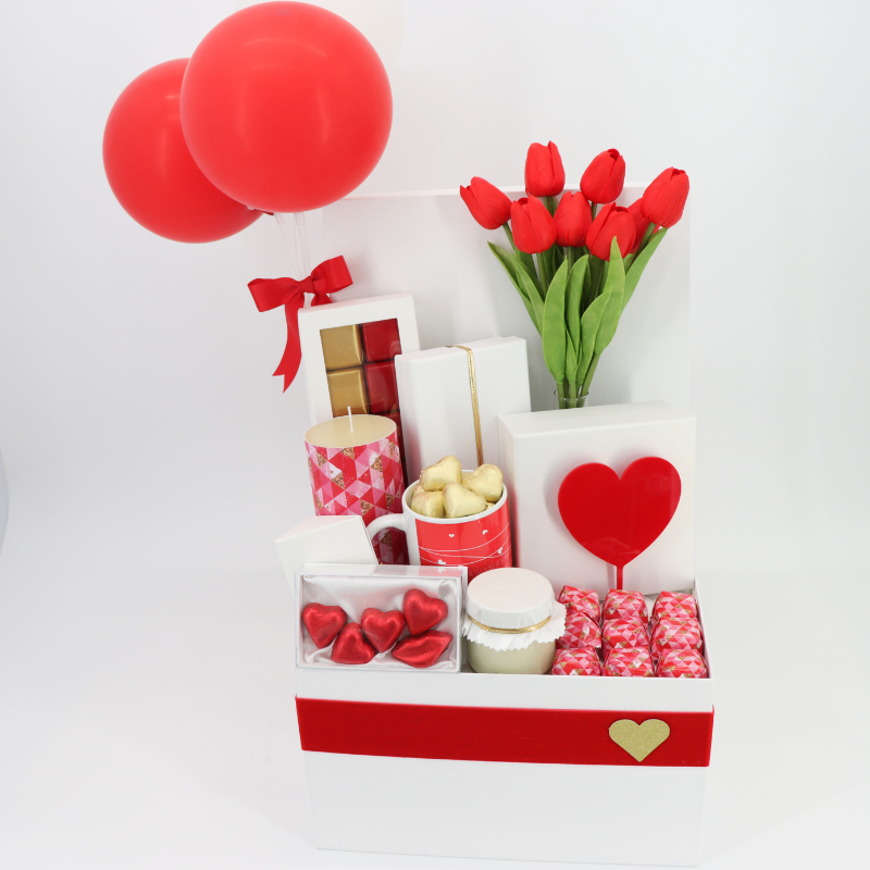 VALENTINE'S DECORATED FLOWER AND CHOCOLATE EXTRA LARGE HAMPER