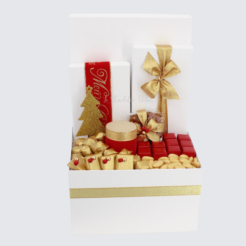 CHRISTMAS GLITTERY GOLD DECORATED CHOCOLATE EXTRA LARGE HAMPER