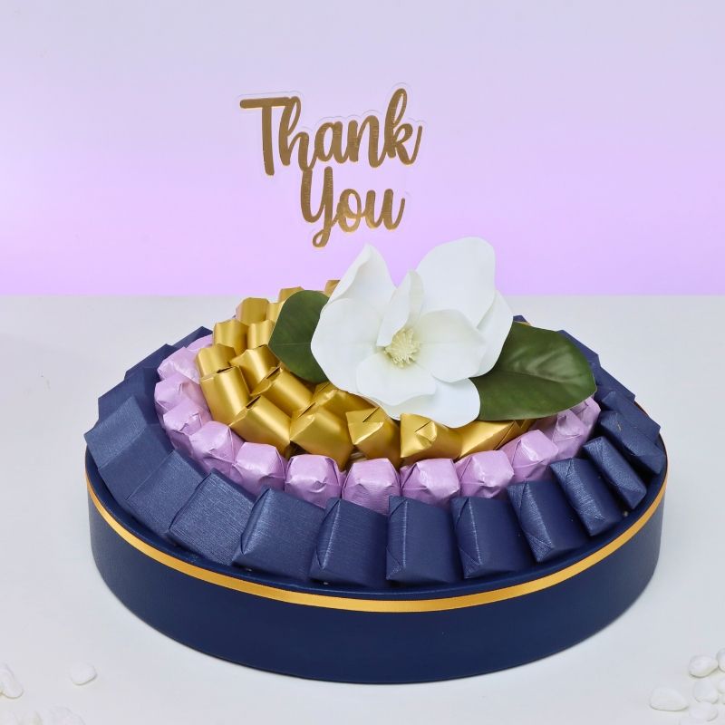THANK YOU FLOWER DECORATED CHOCOLATE LEATHER ROUND TRAY