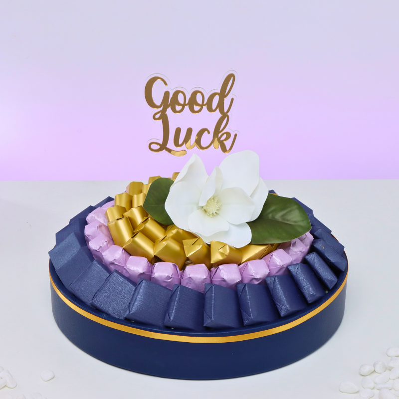 GOOD LUCK FLOWER DECORATED CHOCOLATE LEATHER ROUND TRAY