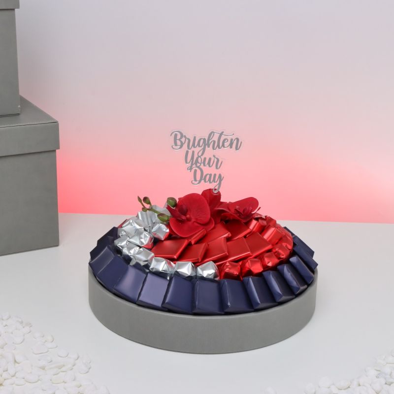 BRIGHTEN YOUR DAY ORCHID DECORATED CHOCOLATE LEATHER ROUND TRAY