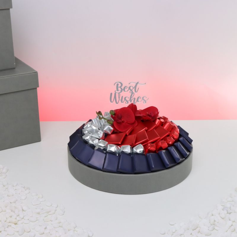 BEST WISHES ORCHID DECORATED CHOCOLATE LEATHER ROUND TRAY