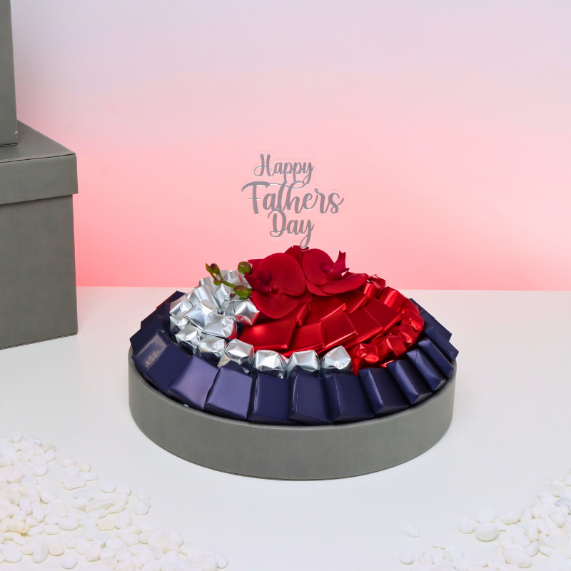 HAPPY FATHER'S DAY ORCHID DECORATED CHOCOLATE LEATHER ROUND TRAY
