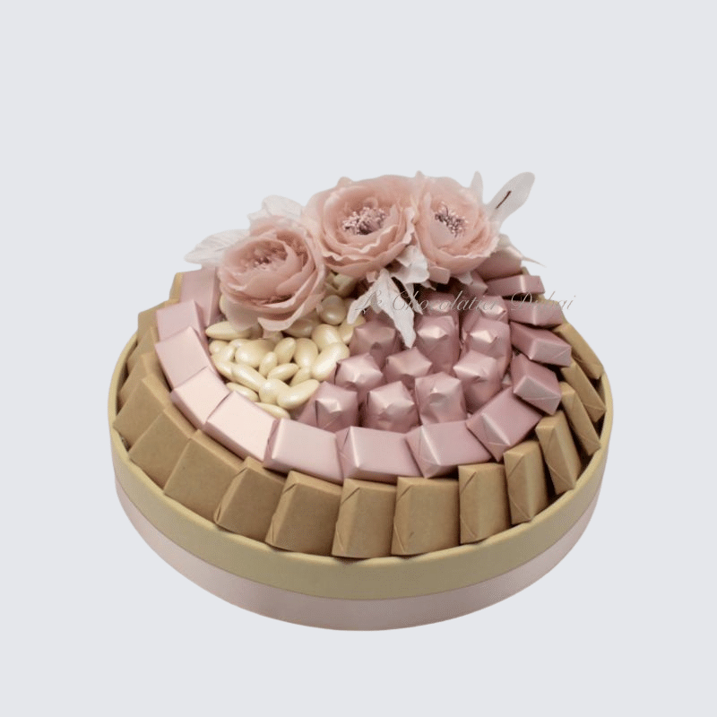 LUXURY FLOWER DECORATED CHOCOLATE  & SWEETS ROUND TRAY