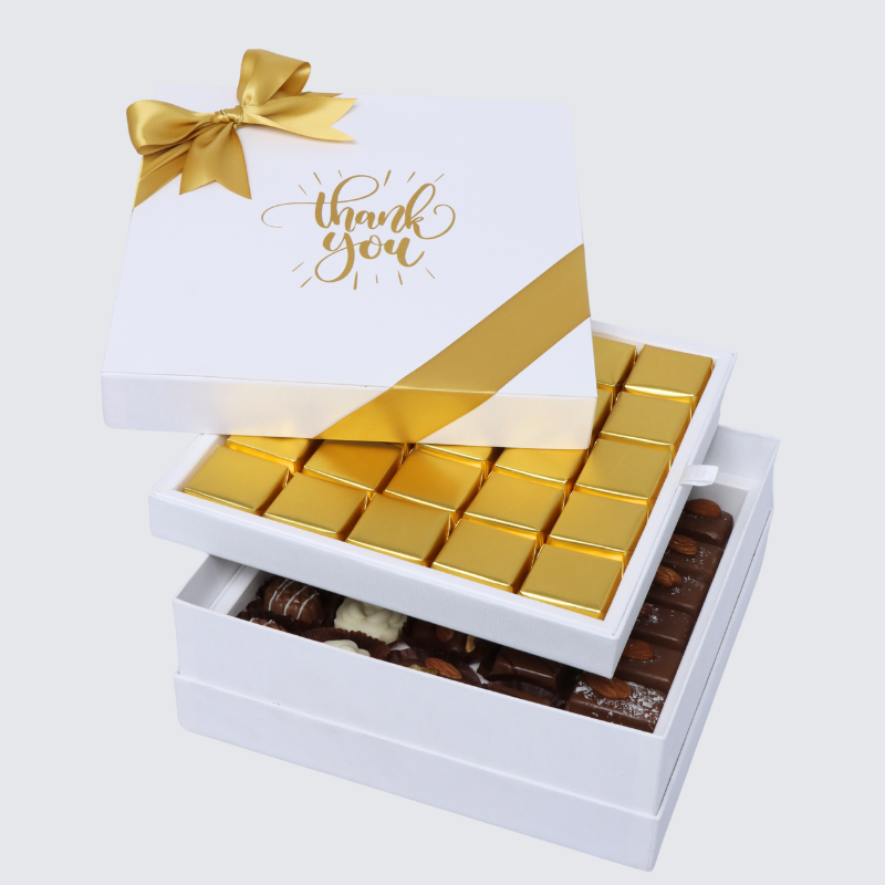 "THANK YOU" SUN STREAK DESIGNED 2-LAYER CHOCOLATE HARD BOX
