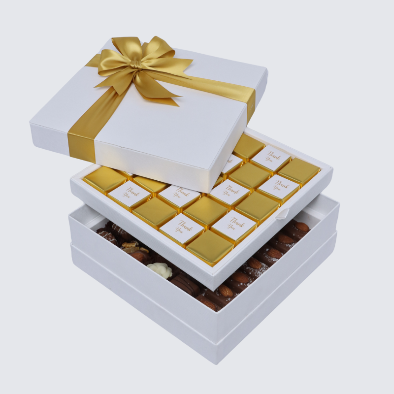 "THANK YOU" GOLD DESIGNED 2-LAYER CHOCOLATE HARD BOX