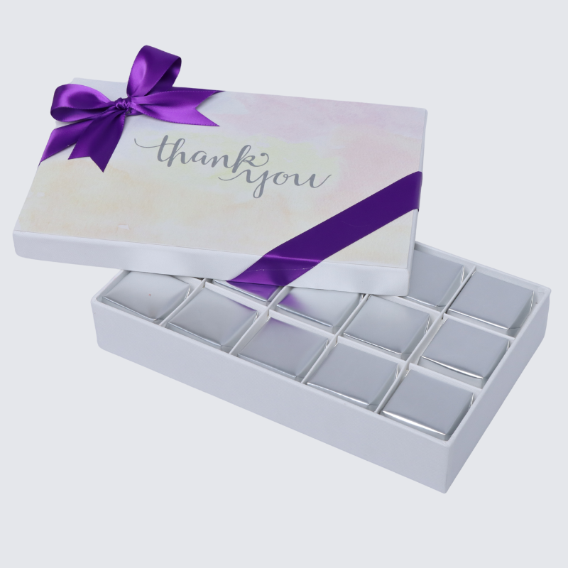 "THANK YOU" STAIN ART DESIGNED 15-PIECE CHOCOLATE HARD BOX