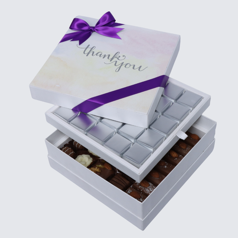 "THANK YOU" STAIN ART DESIGNED 2-LAYER CHOCOLATE HARD BOX