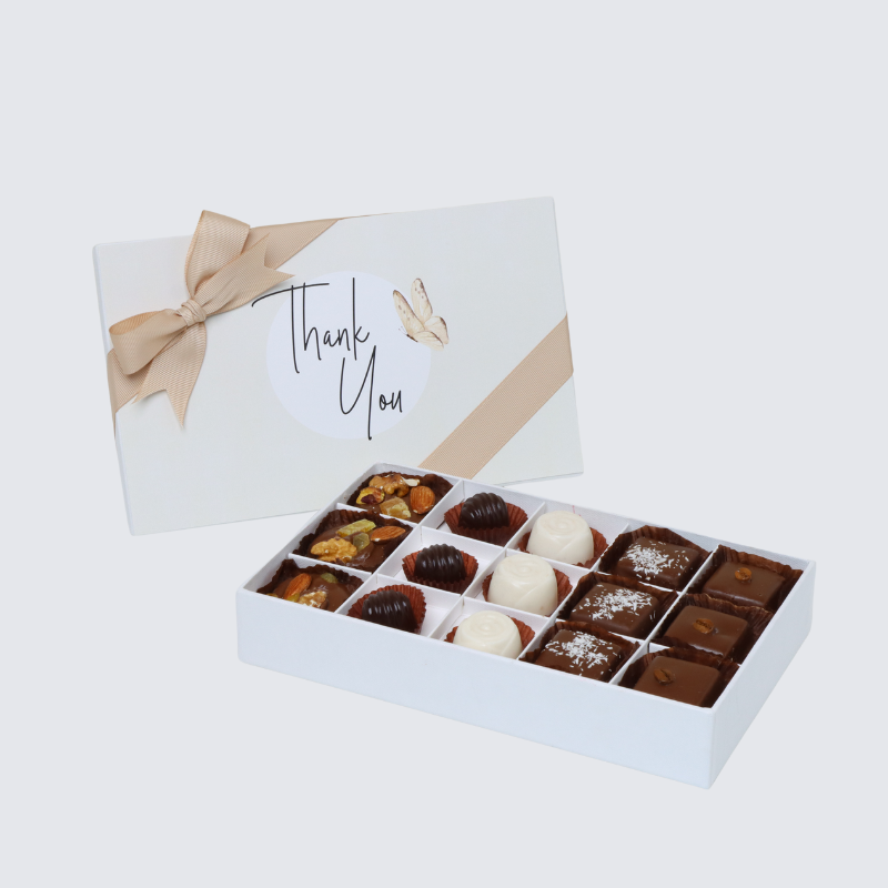 "THANK YOU" BUTTERFLY DESIGNED 15-PIECE CHOCOLATE HARD BOX