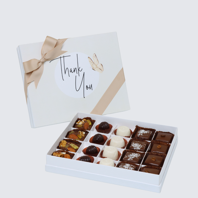 "THANK YOU" BUTTERFLY DESIGNED 20-PIECE CHOCOLATE HARD BOX
