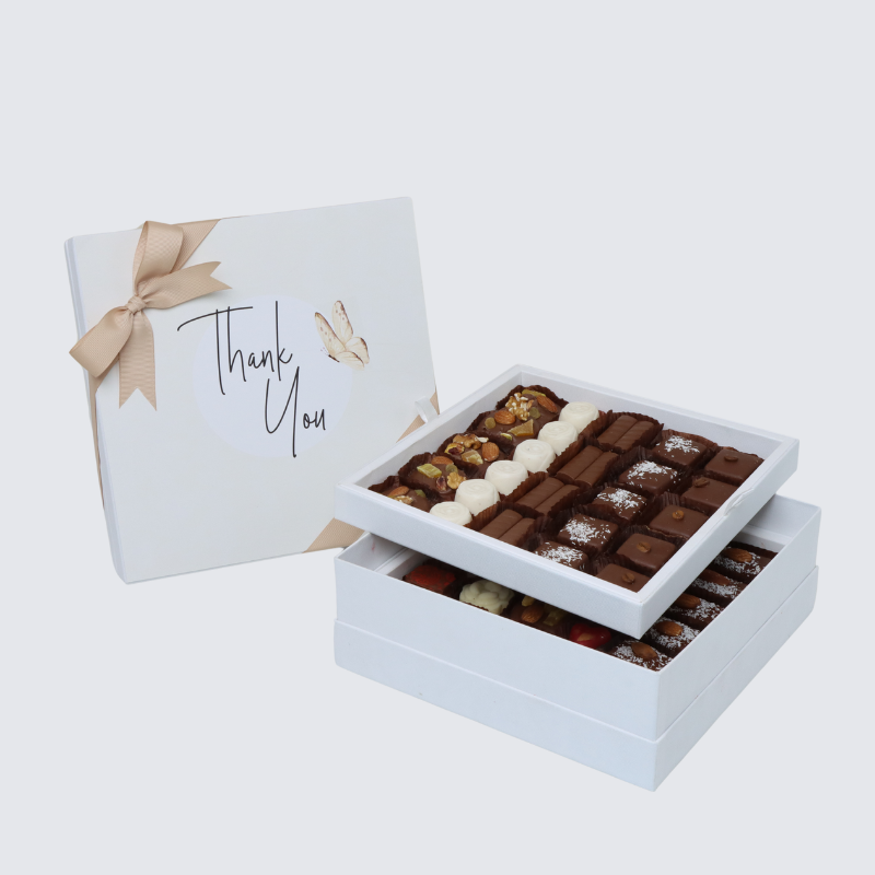 "THANK YOU" BUTTERFLY DESIGNED 2-LAYER (1 KILO) CHOCOLATE HARD BOX