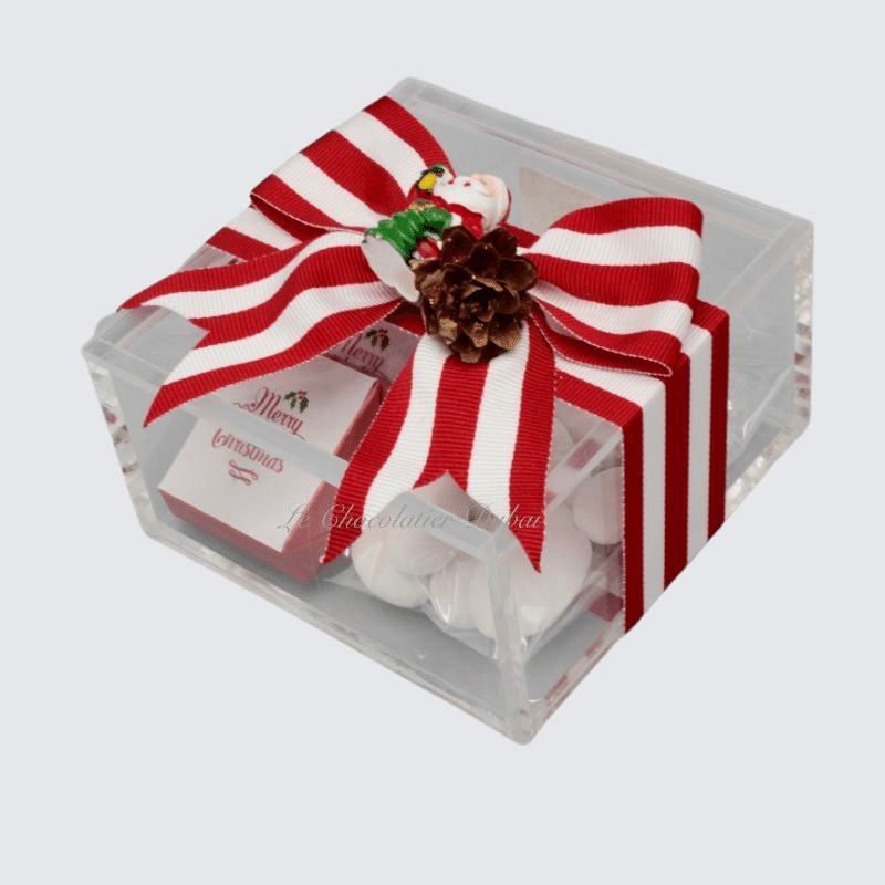 CHRISTMAS CHOCOLATE & ALMOND DRAGEES ACRYLIC BOX